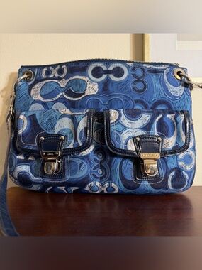 Coach Blue Multi Signature Print Shoulder Bag